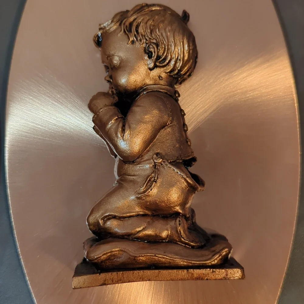 Copperama Plaques Praying Boy Girl Kids signed by Victor Wall Art Set of 2